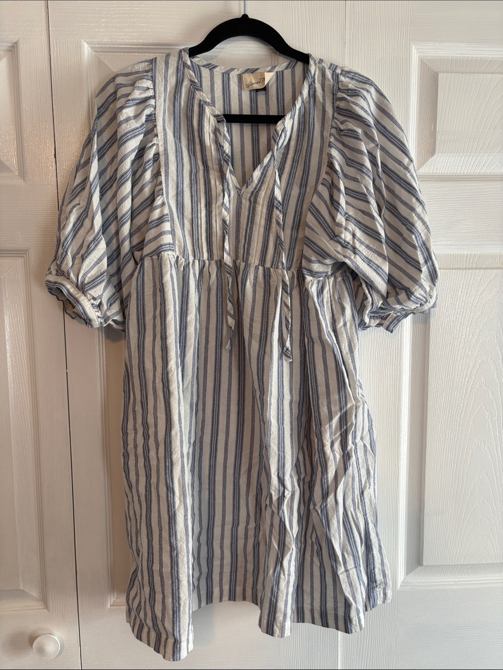 Target Universal Thread Puff Sleeve Dress Blue White Stripe Small